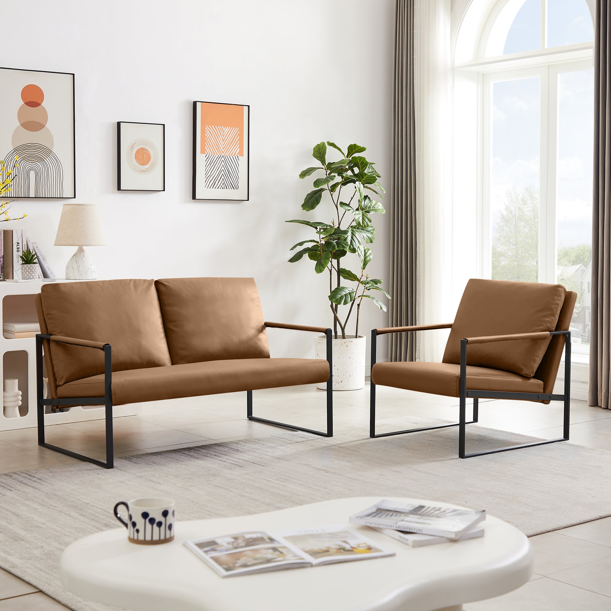 Lounge, Living Room, Office Or The Reception Area Leathaire Accent Arm Chair With Extra Thick Padded Backrest And Seat Cushion Sofa Chairs,Non Slip Adsorption Feet,Sturdy Metal Frame,Light Tan Light