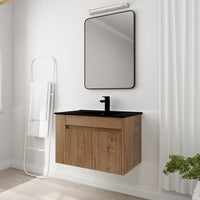 30 Inch Bathroom Vanity With Black Ceramic Basin And Adjust Open Shelf Kd Packing Imitative Oak Plywood