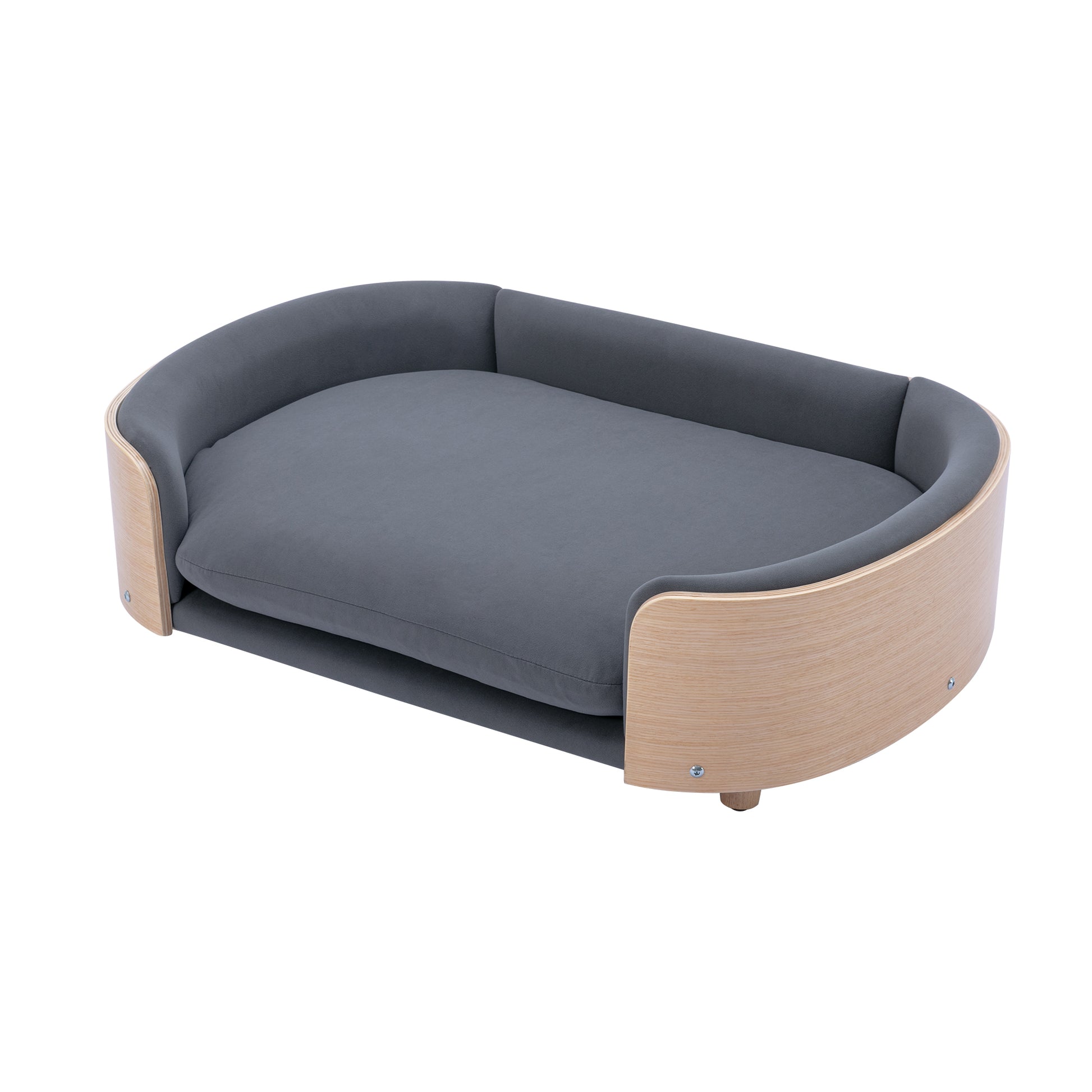 Scandinavian Style Elevated Dog Bed Pet Sofa With Solid Wood Legs And Bent Wood Back, Velvet Cushion,Large Size Dark Grey Foam Solid Wood