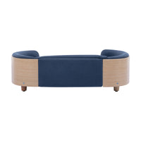 Scandinavian Style Elevated Dog Bed Pet Sofa With Solid Wood Legs And Bent Wood Back, Velvet Cushion,Large Size Dark Blue Foam Solid Wood