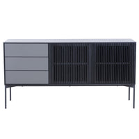 62.4" Mid Century Sideboard Cabinet Buffet Table Kitchen Storage Cabinet Coffee Bar Cabinet For Home Kitchen, Dining Room, Livingroom Black Wood Stainless Steel