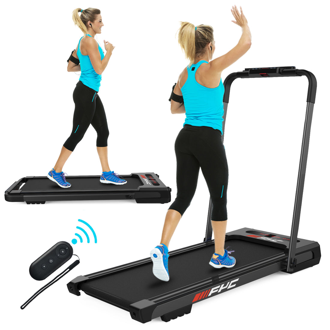 Fyc Under Desk Treadmill 2 In 1 Folding Treadmill For Home 3.5 Hp, Installation Free Foldable Treadmill Compact Electric Running Machine, Remote Control & Led Display Walking Running Jogging For Hom Black Steel