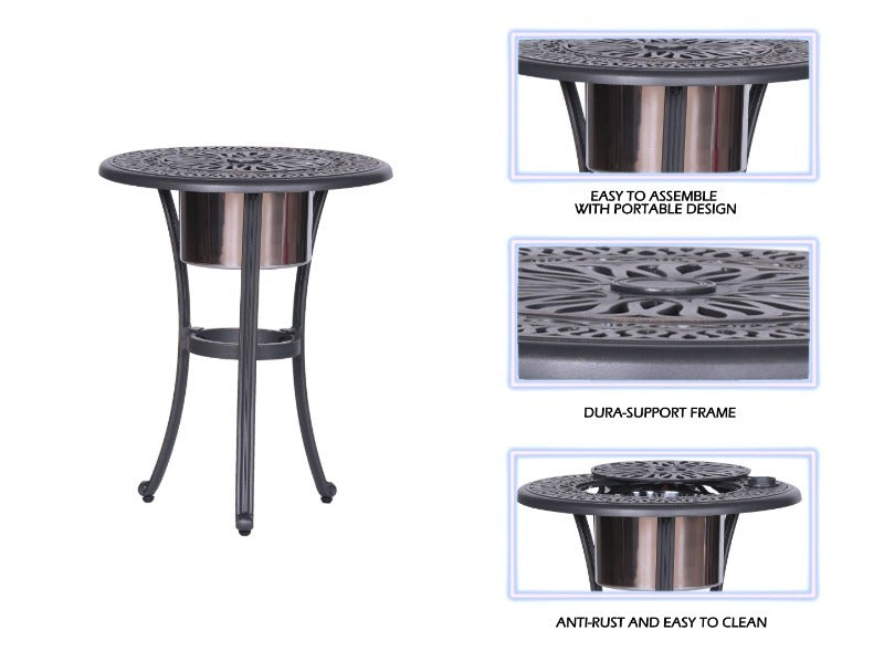 Outdoor Patio Aluminum Round Bistro Table Side Table With Ice Bucket Gunmetal Aluminum