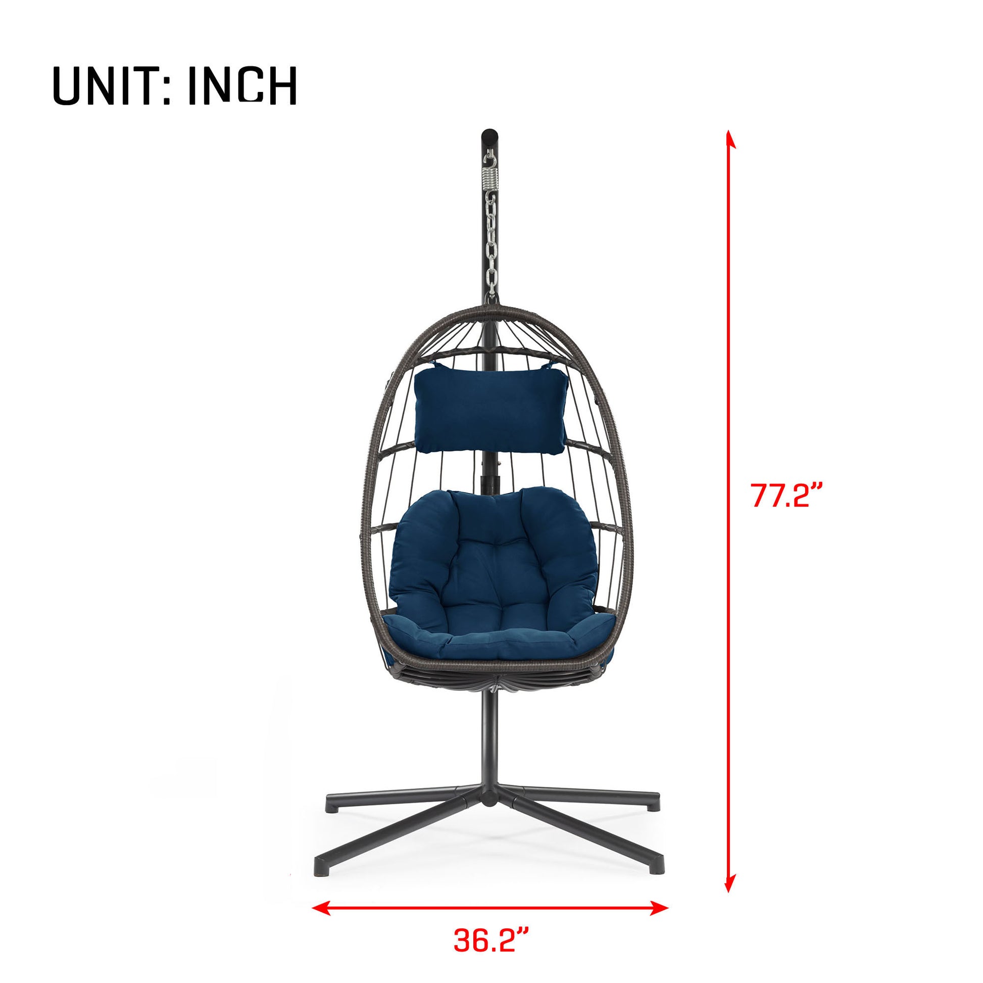 Outdoor Patio Wicker Hanging Chair Swing Chair Patio Egg Chair Uv Resistant Dark Blue Cushion Aluminum Frame Dark Grey Aluminum