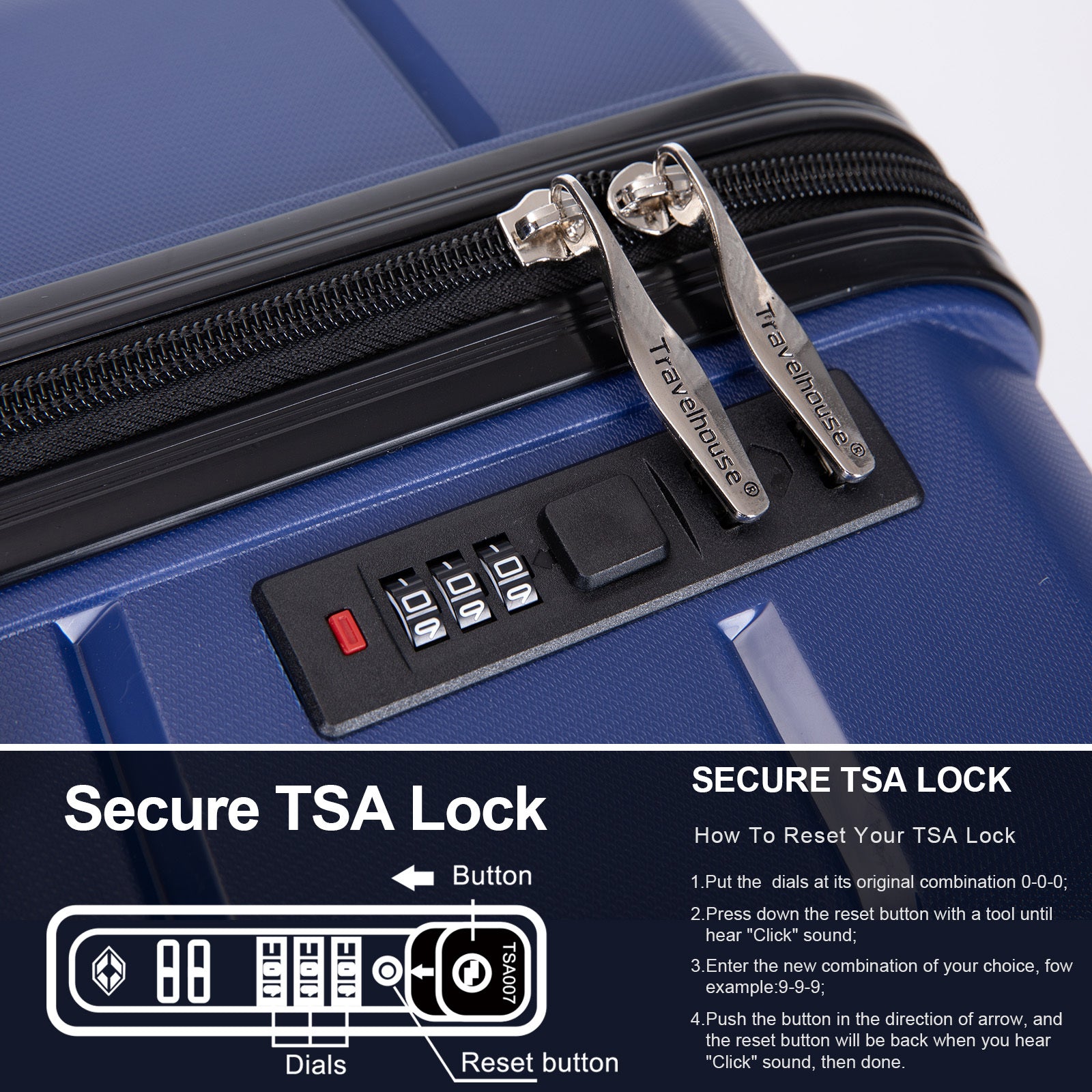 Hardshell Suitcase Spinner Wheels Pp Luggage Sets Lightweight Suitcase With Tsa Lock,3 Piece Set 20 24 28 ,Navy Navy Polypropylene