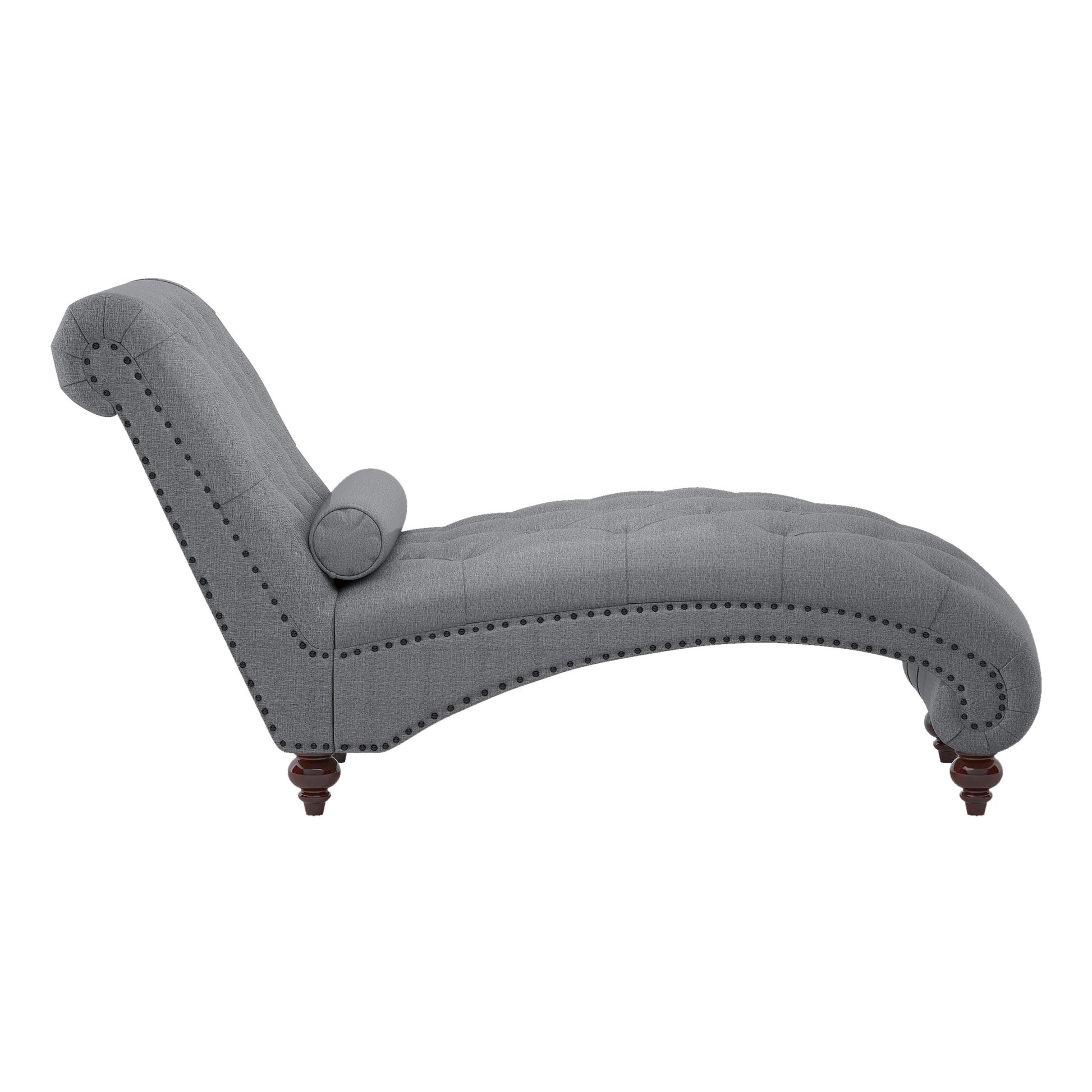 Modern Stylish Gray Color 1Pc Chaise Button Tufted Trim W Bolster Pillow Comfortable Living Room Furniture Solid Wood And Plywood Frame Gray Primary Living Space Modern,Traditional Solid Wood