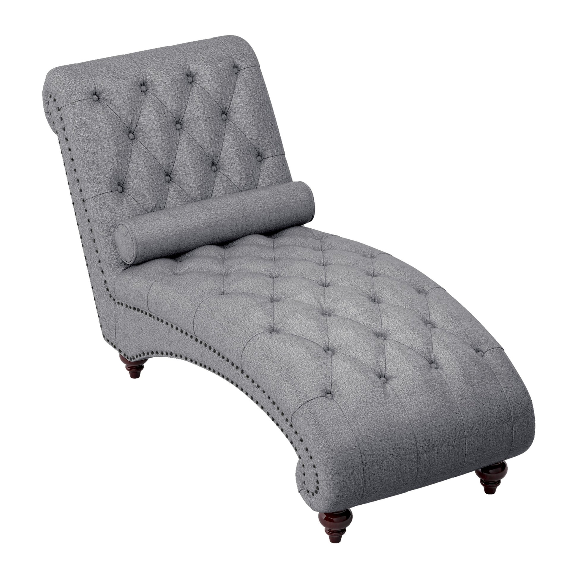 Modern Stylish Gray Color 1Pc Chaise Button Tufted Trim W Bolster Pillow Comfortable Living Room Furniture Solid Wood And Plywood Frame Gray Primary Living Space Modern,Traditional Solid Wood