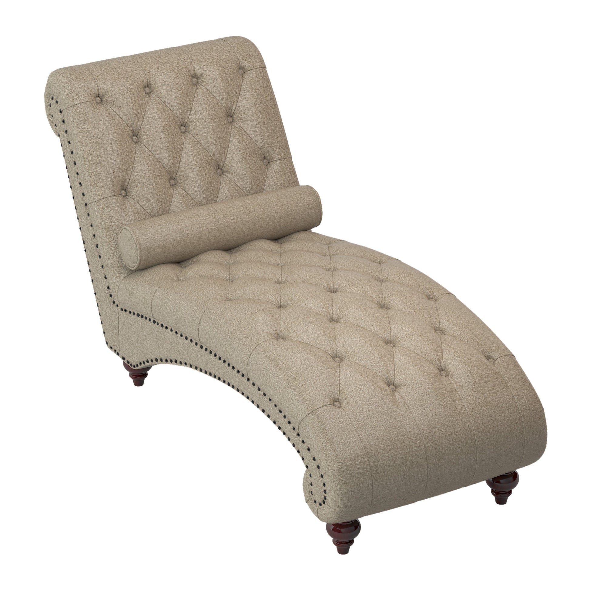 Modern Stylish Brown Color 1Pc Chaise Button Tufted Trim W Bolster Pillow Comfortable Living Room Furniture Solid Wood And Plywood Frame Brown Primary Living Space Modern,Traditional Solid Wood