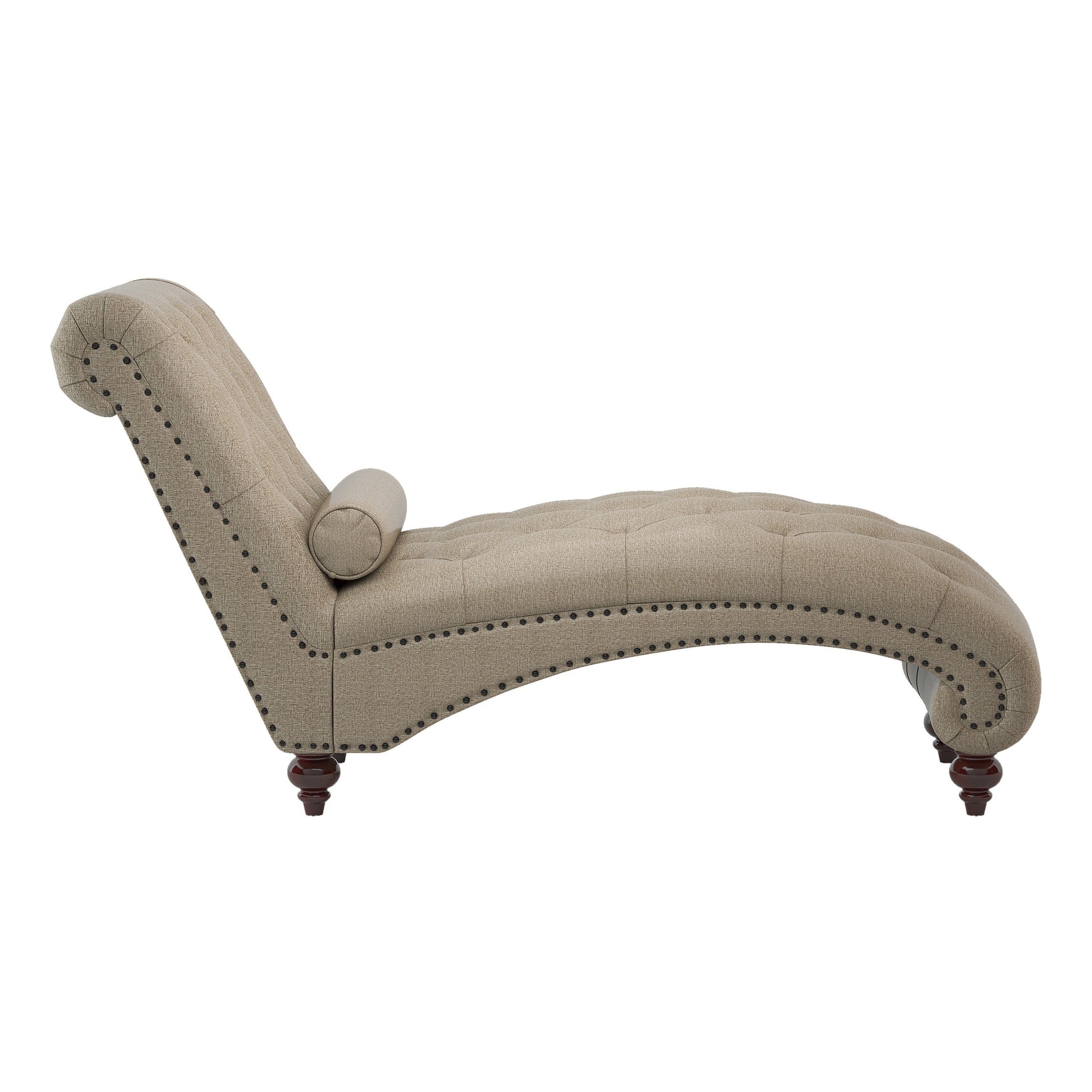Modern Stylish Brown Color 1Pc Chaise Button Tufted Trim W Bolster Pillow Comfortable Living Room Furniture Solid Wood And Plywood Frame Brown Primary Living Space Modern,Traditional Solid Wood