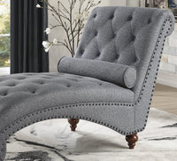 Modern Stylish Gray Color 1Pc Chaise Button Tufted Trim W Bolster Pillow Comfortable Living Room Furniture Solid Wood And Plywood Frame Gray Primary Living Space Modern,Traditional Solid Wood