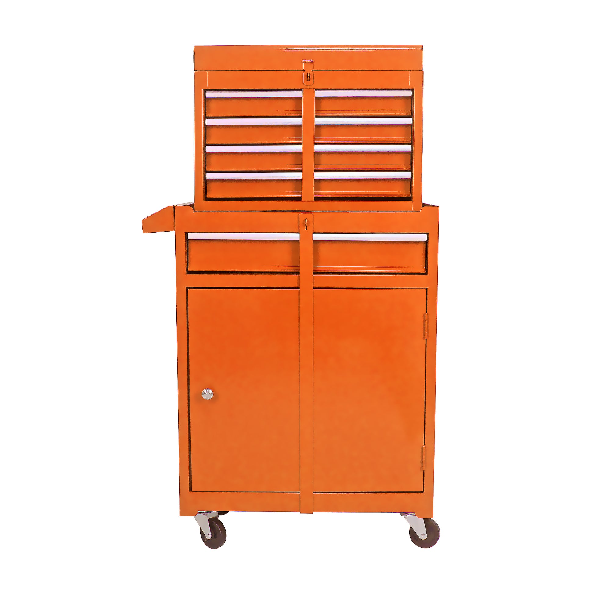 Detachable 5 Drawer Tool Chest With Bottom Cabinet And One Adjustable Shelf Orange Orange Metal