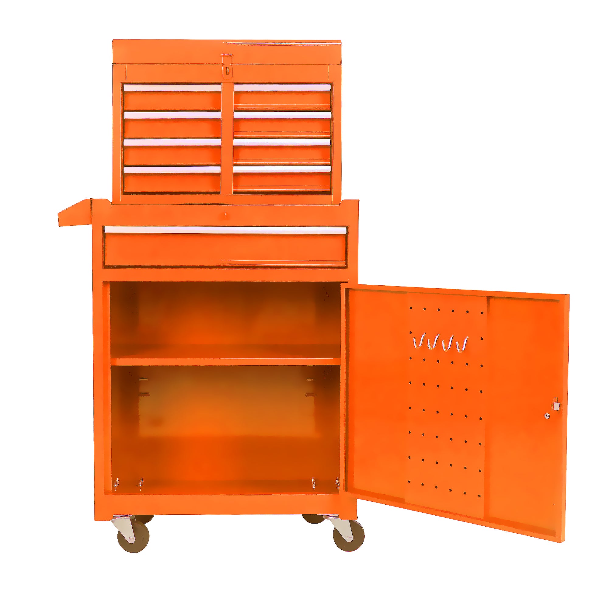 Detachable 5 Drawer Tool Chest With Bottom Cabinet And One Adjustable Shelf Orange Orange Metal