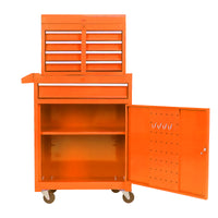 Detachable 5 Drawer Tool Chest With Bottom Cabinet And One Adjustable Shelf Orange Orange Metal