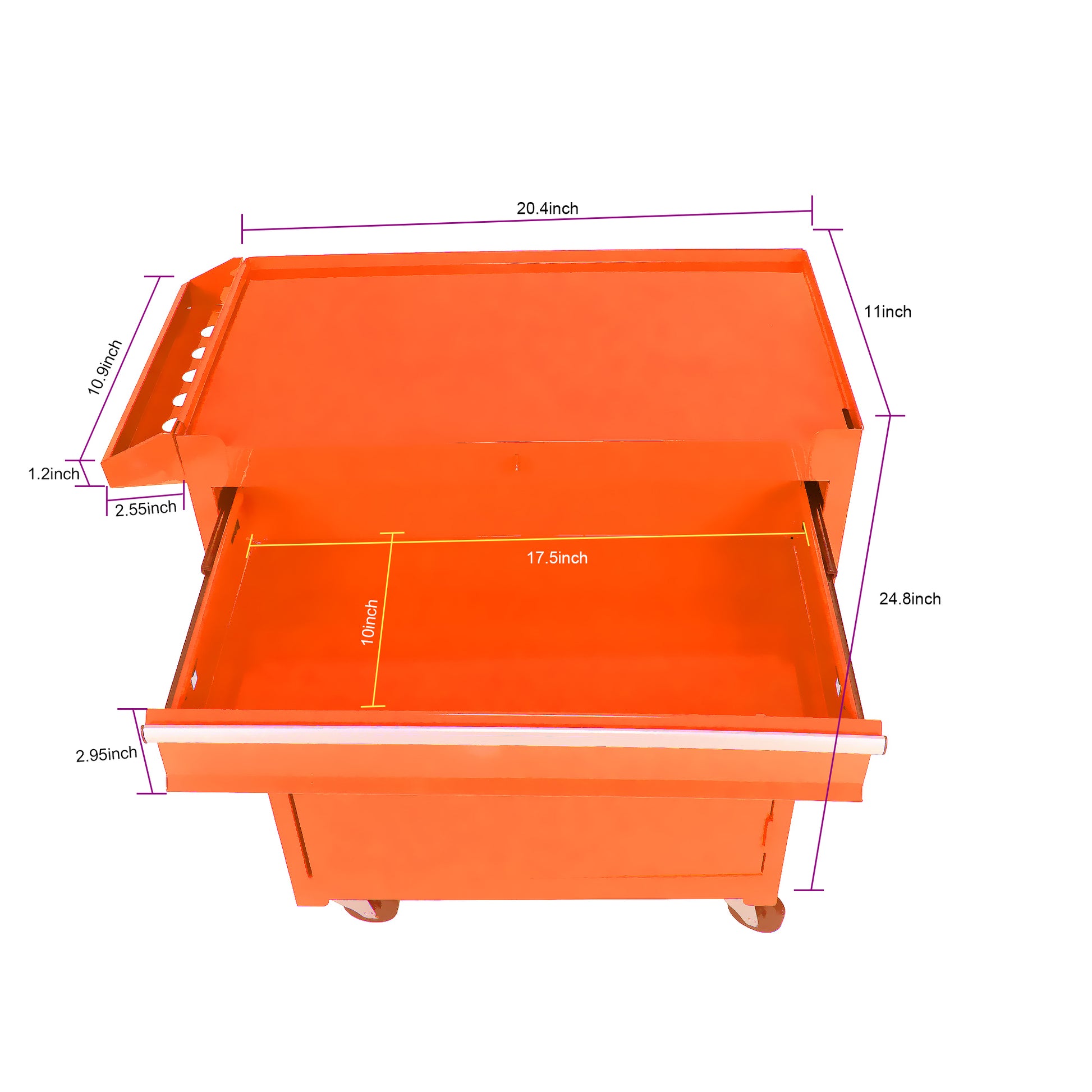 Detachable 5 Drawer Tool Chest With Bottom Cabinet And One Adjustable Shelf Orange Orange Metal