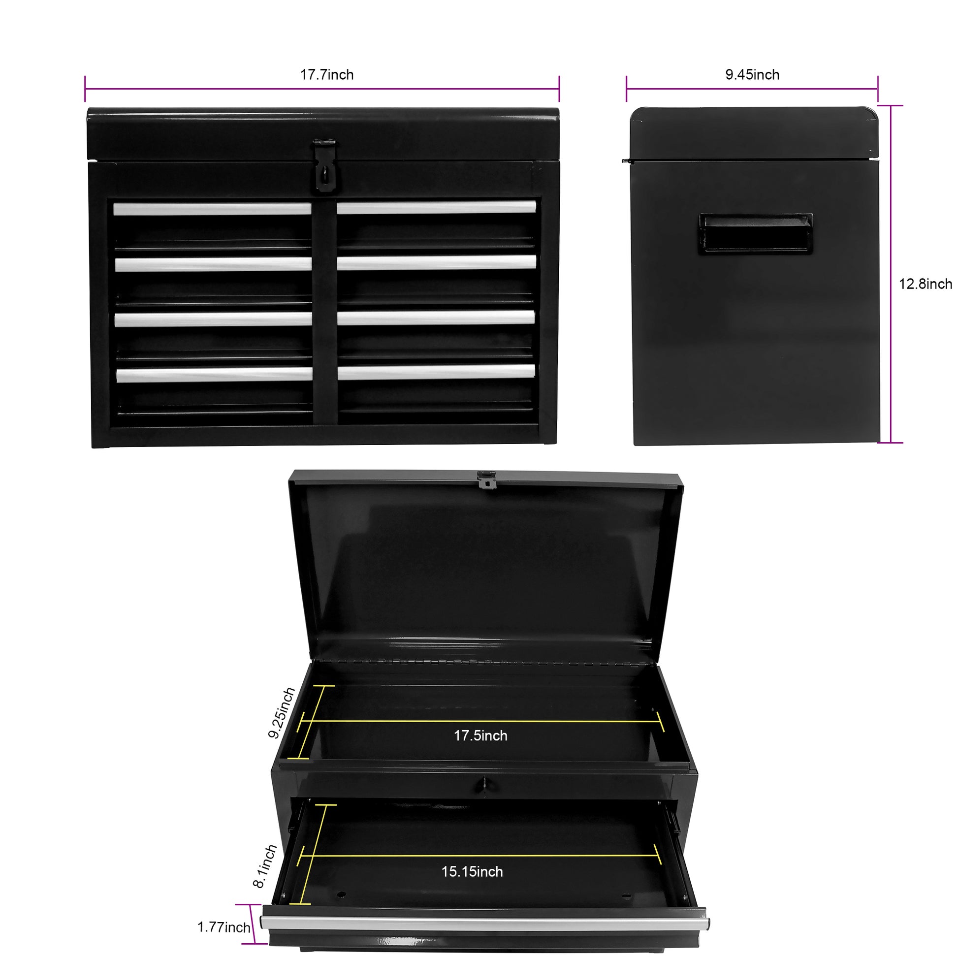 Detachable 5 Drawer Tool Chest With Bottom Cabinet And One Adjustable Shelf Black Black Metal