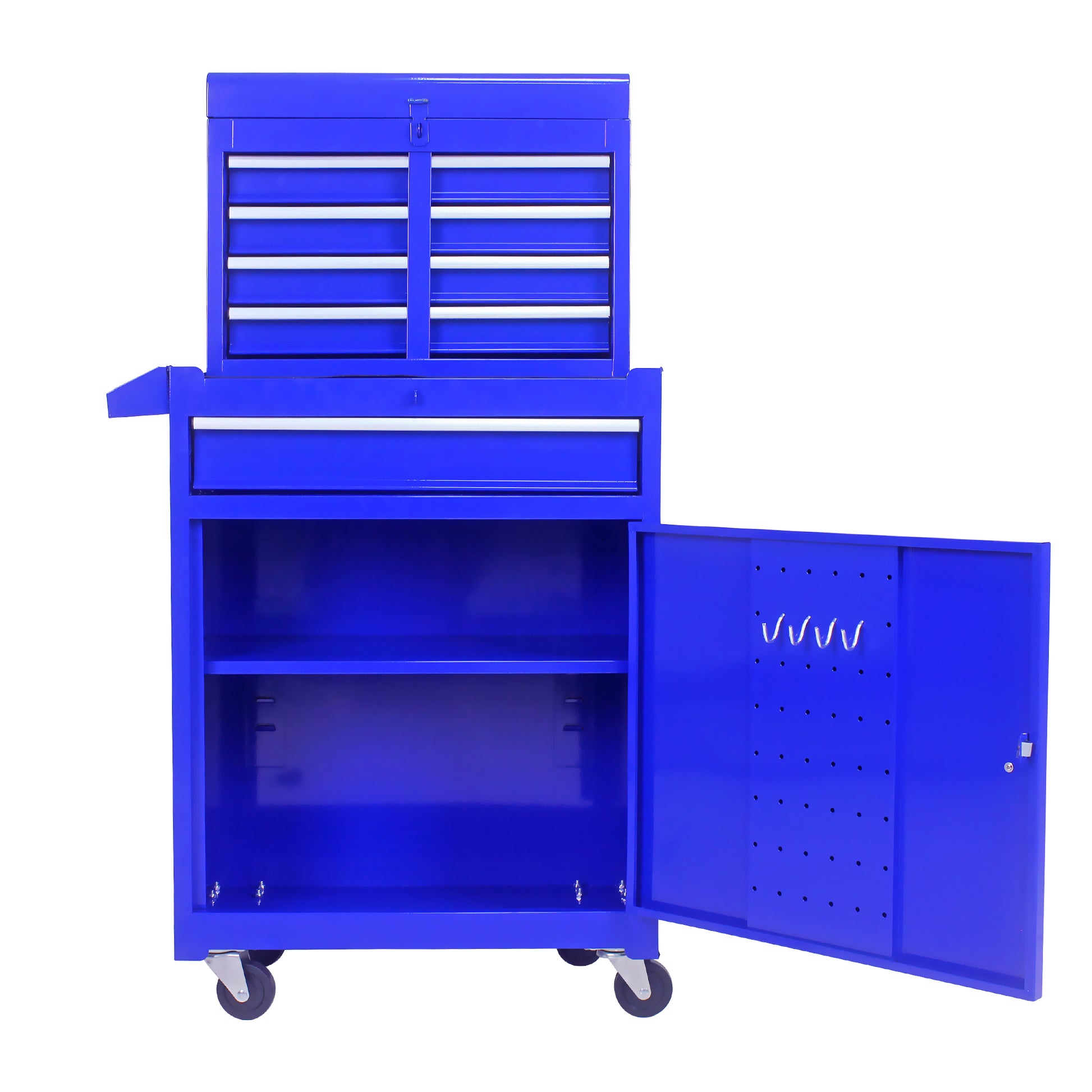 Detachable 5 Drawer Tool Chest With Bottom Cabinet And One Adjustable Shelf Blue Blue Metal