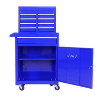 Detachable 5 Drawer Tool Chest With Bottom Cabinet And One Adjustable Shelf Blue Blue Metal