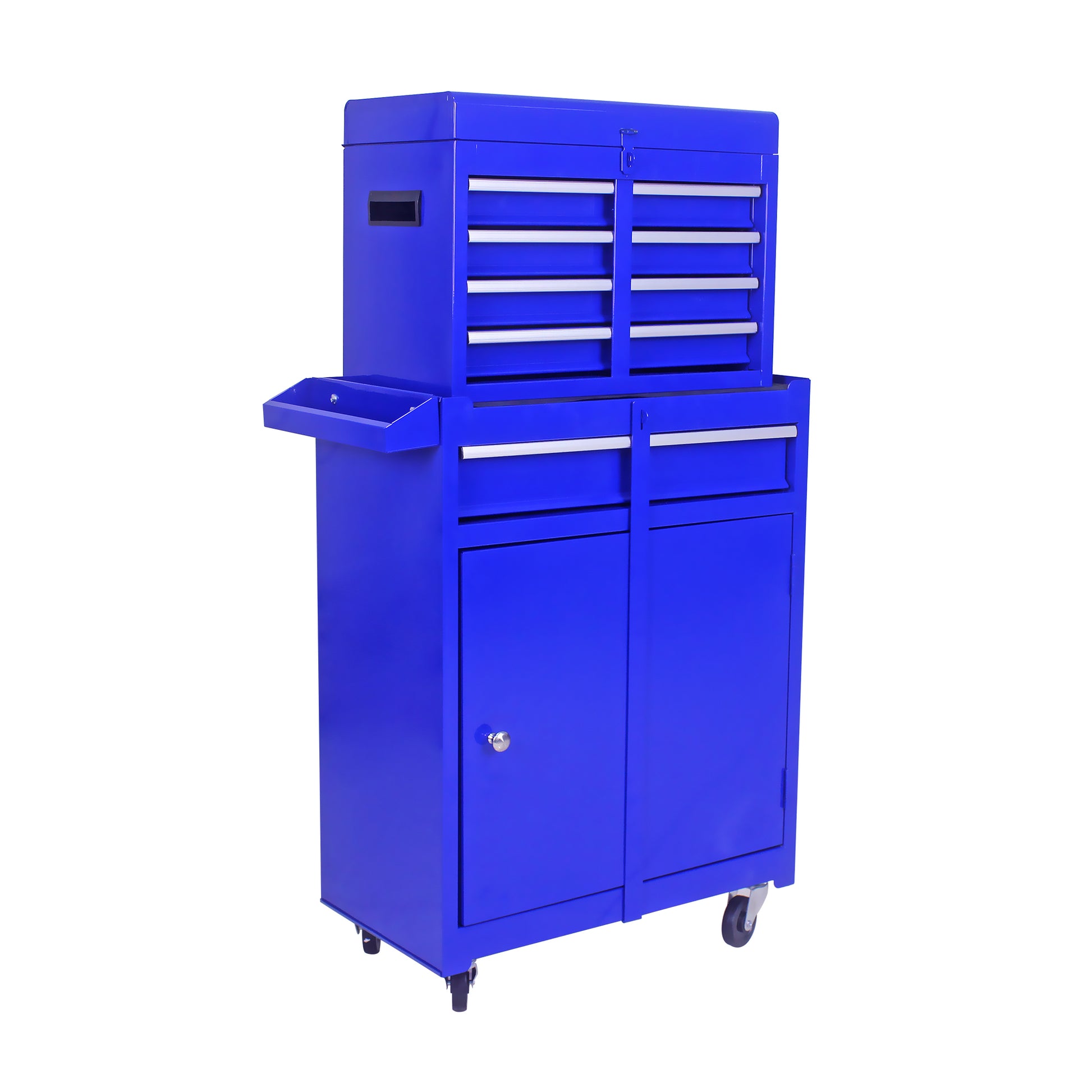 Detachable 5 Drawer Tool Chest With Bottom Cabinet And One Adjustable Shelf Blue Blue Metal