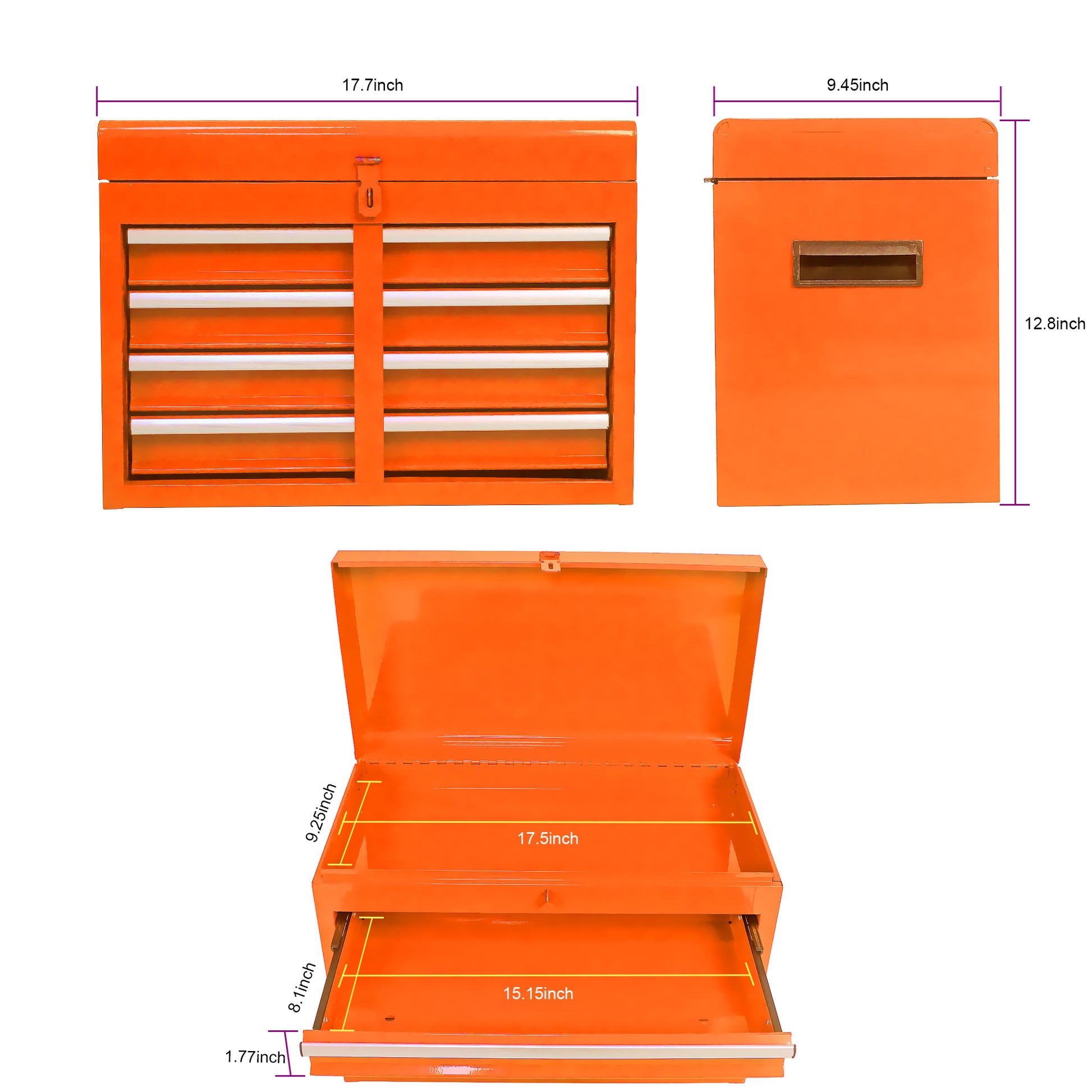Detachable 5 Drawer Tool Chest With Bottom Cabinet And One Adjustable Shelf Orange Orange Metal