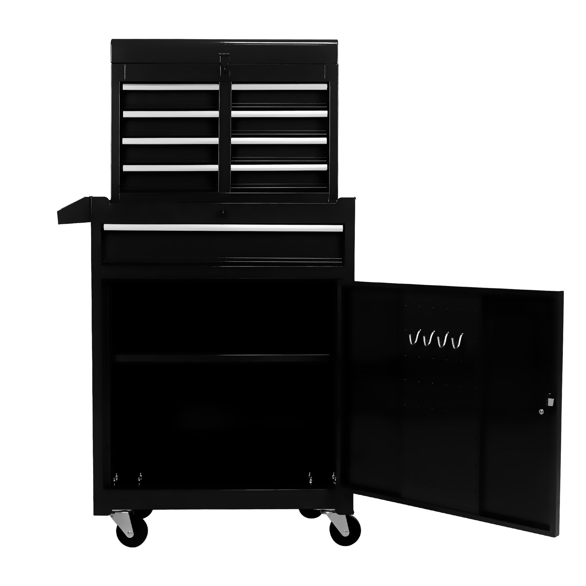 Detachable 5 Drawer Tool Chest With Bottom Cabinet And One Adjustable Shelf Black Black Metal