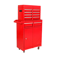 Detachable 5 Drawer Tool Chest With Bottom Cabinet And One Adjustable Shelf Red Red Metal
