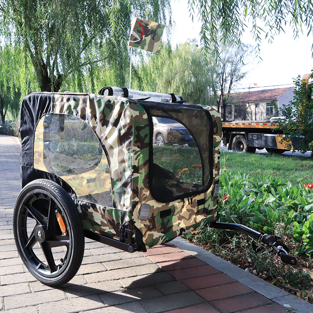 Camouflage Foldable Bicycle Trailer Bike Trailer For Camping Pet Dog Cat Luggage Carry Anthracite Oxford Fabric Steel