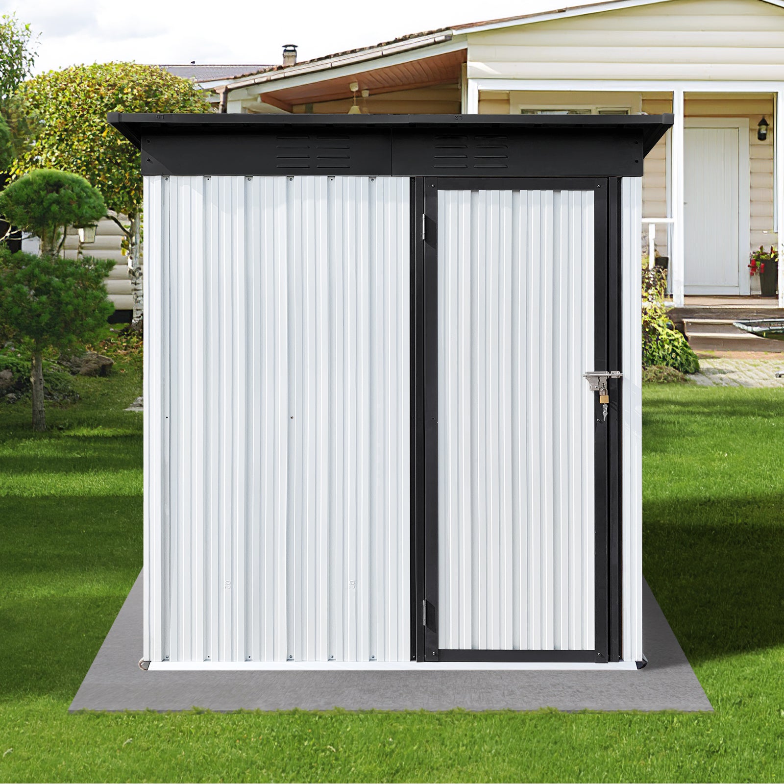 Metal Garden Sheds 5Ftx3Ft Outdoor White Black White Metal