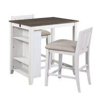 Transitional Design White And Gray Finish 3 Piece Pack Counter Height Set Table W Display Shelf Usb Ports And 2X Counter Height Chairs Fabric Upholstered Dining Furniture Wood White Seats 2 Wood