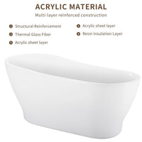 67" 100% Acrylic Freestanding Bathtub Contemporary Soaking Tub White Bathtub White Acrylic