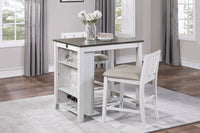 Transitional Design White And Gray Finish 3 Piece Pack Counter Height Set Table W Display Shelf Usb Ports And 2X Counter Height Chairs Fabric Upholstered Dining Furniture Wood White Seats 2 Wood