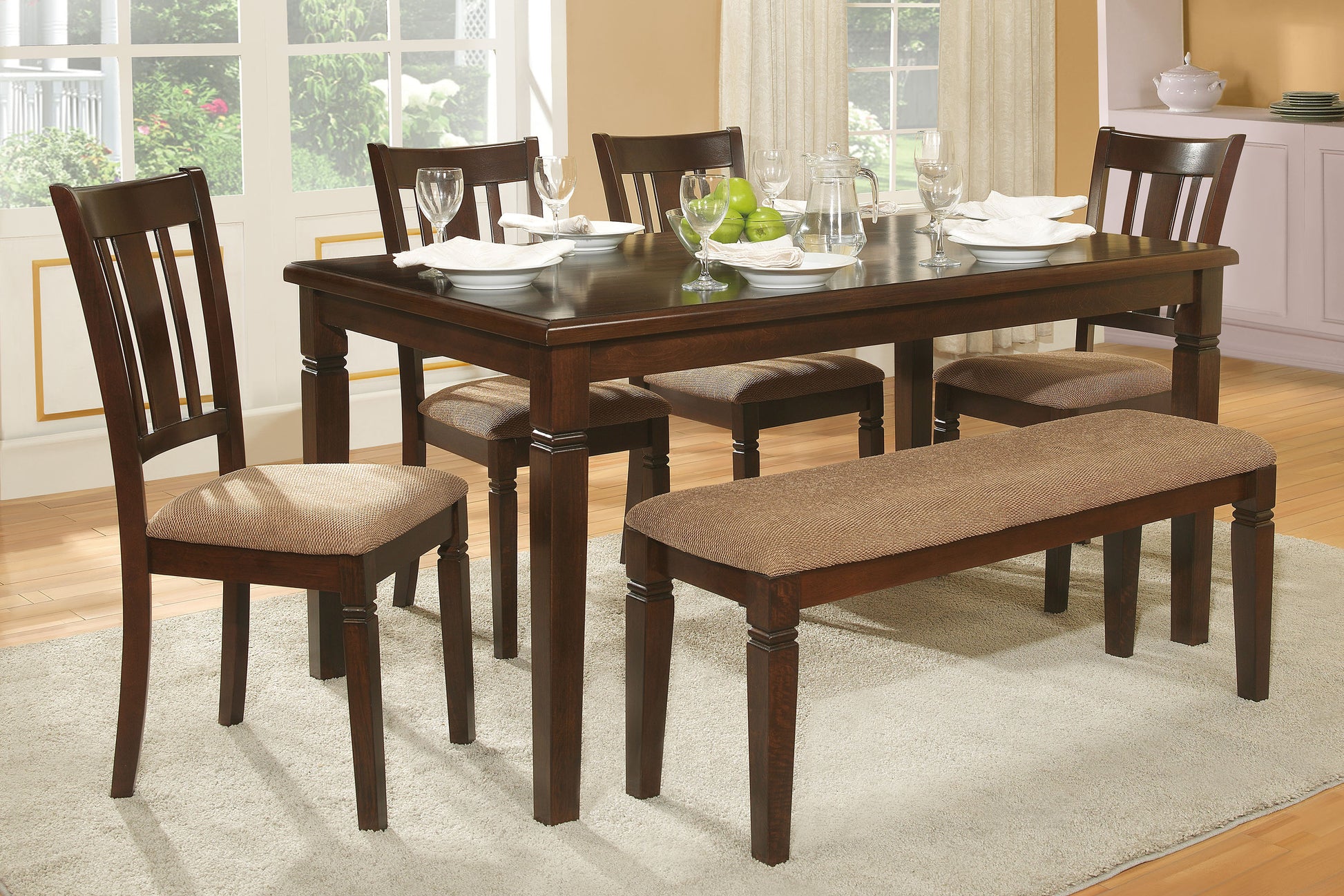 5Pc Transitional Style Dining Furniture Set Table And 4X Side Chairs Fabric Upholstered Seat Espresso Finish Wood Espresso Seats 4 Dining Room Transitional Rectangular Dining Table With Chair Wood