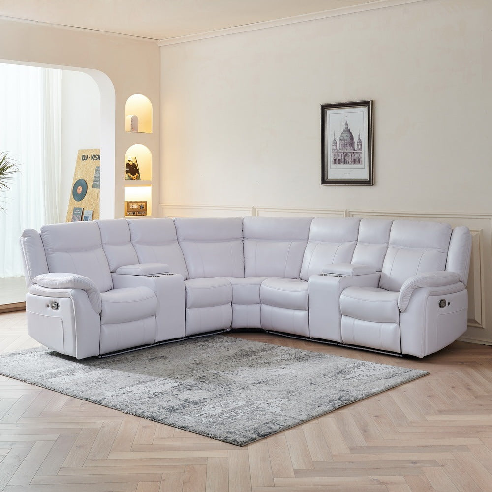 Manual Reclining Sectional White W Led Strip