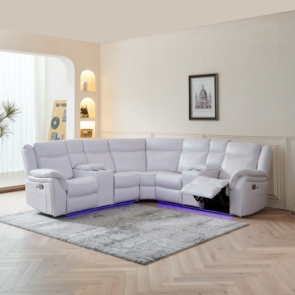 Manual Reclining Sectional White W Led Strip
