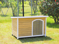 Large Wooden Outdoor Dog House, Waterproof Roof, Elevated Floor, Adjustable Plastic Feet, Yellow Yellow Solid Wood