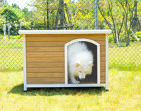 Large Wooden Outdoor Dog House, Waterproof Roof, Elevated Floor, Adjustable Plastic Feet, Yellow Yellow Solid Wood