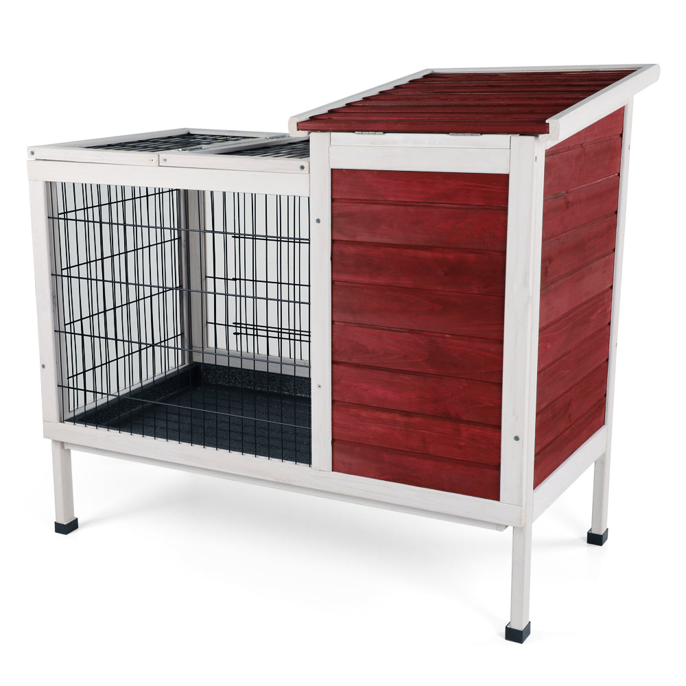 Two Tier Wooden Indoor Outdoor Rabbit Cage For Small Animals With Runway And Leak Proof Plastic Tray,Red Red Solid Wood