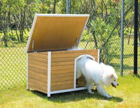 Large Wooden Outdoor Dog House, Waterproof Roof, Elevated Floor, Adjustable Plastic Feet, Yellow Yellow Solid Wood