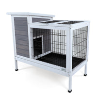 Two Tier Wooden Rabbit Cage Outdoor Indoor For Small Animals With Runway And Leak Proof Plastic Tray,Grey Grey Solid Wood