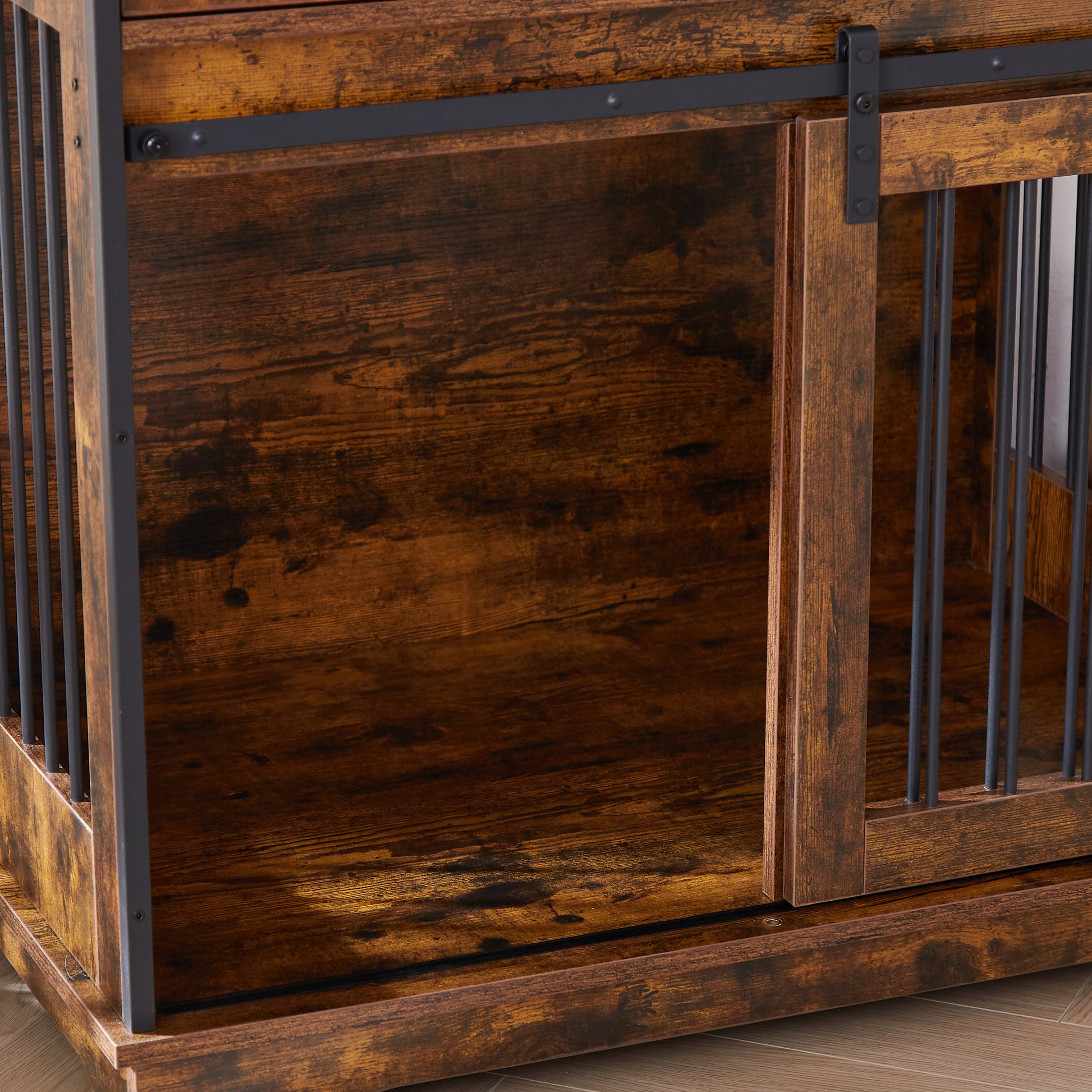 Sliding Door Dog Crate With Drawers. Rustic Brown, 35.43'' W X 23.62'' D X 33.46'' H Rustic Brown Particle Board