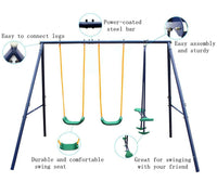 Metal Swing Set Outdoor With Glider For Kids, Toddlers, Children Blue Polyethylene