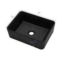 16"x12" Black Ceramic Rectangular Vessel Bathroom Sink matte black-ceramic