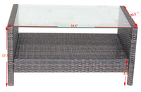 Outdoor Patio Furniture Coffee Table With Clear Tempered Glass Brown Iron