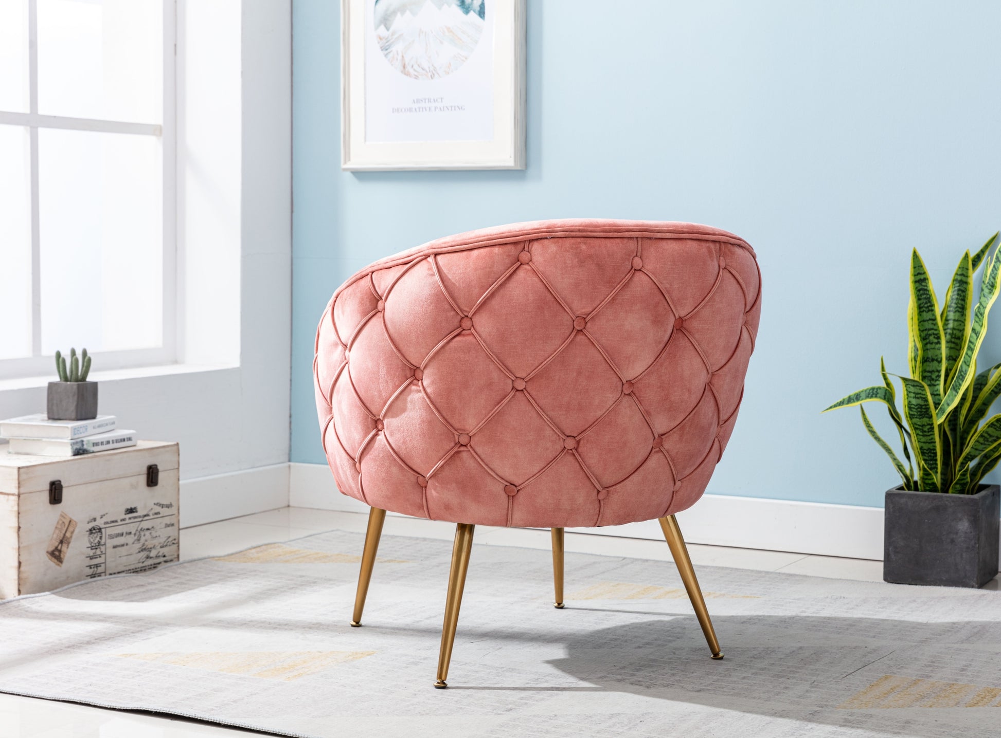 Gorgeous Living Room Accent Chair 1Pc Button Tufted Back Covering Rose Color Velvet Upholstered Metal Legs Rose Primary Living Space Ultra Modern Fabric