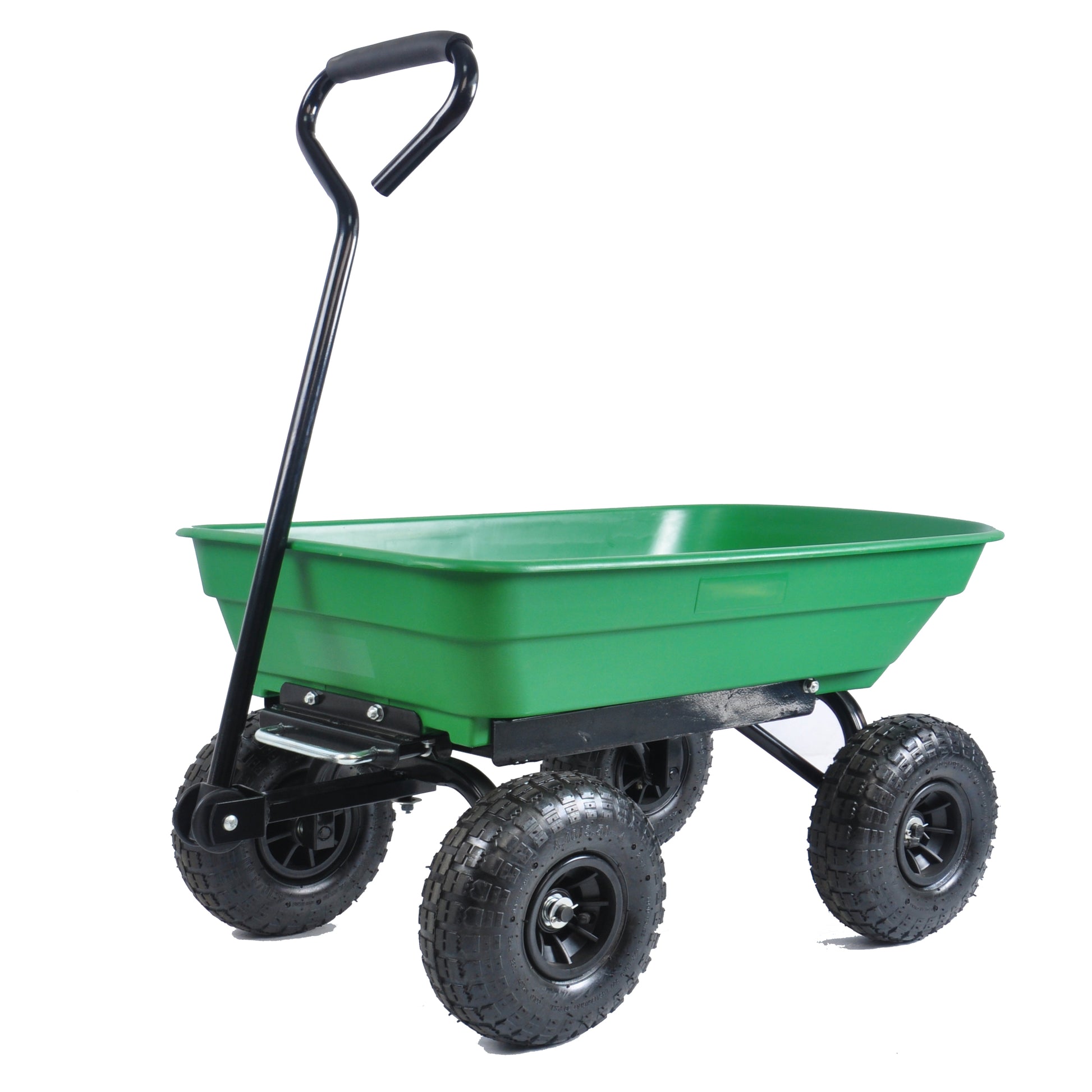 Folding Car Poly Garden Dump Truck With Steel Frame, 10 Inches. Pneumatic Tire, 300 Lb Capacity Body 55L Green Grass Green Metal