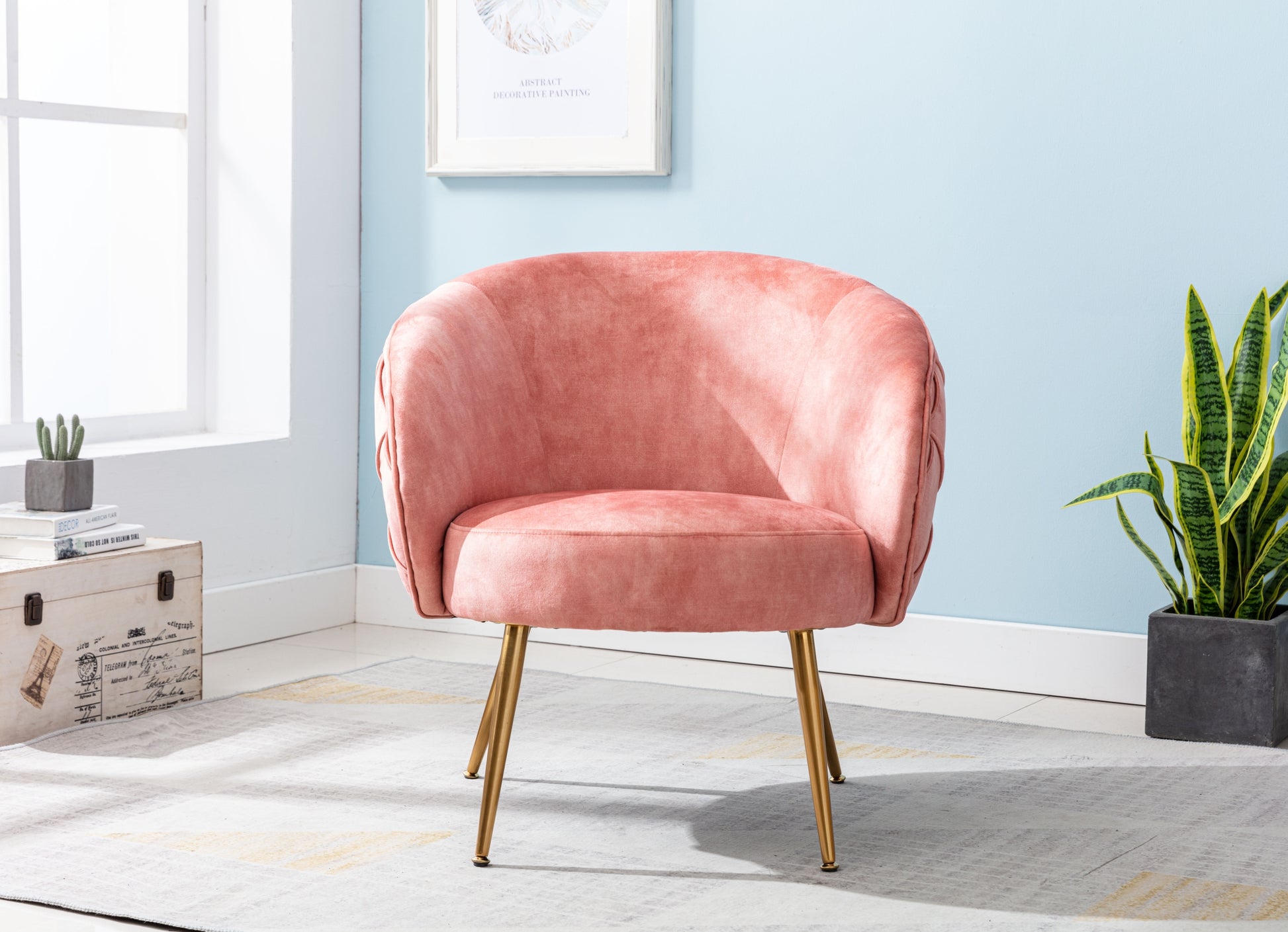 Gorgeous Living Room Accent Chair 1Pc Button Tufted Back Covering Rose Color Velvet Upholstered Metal Legs Rose Primary Living Space Ultra Modern Fabric