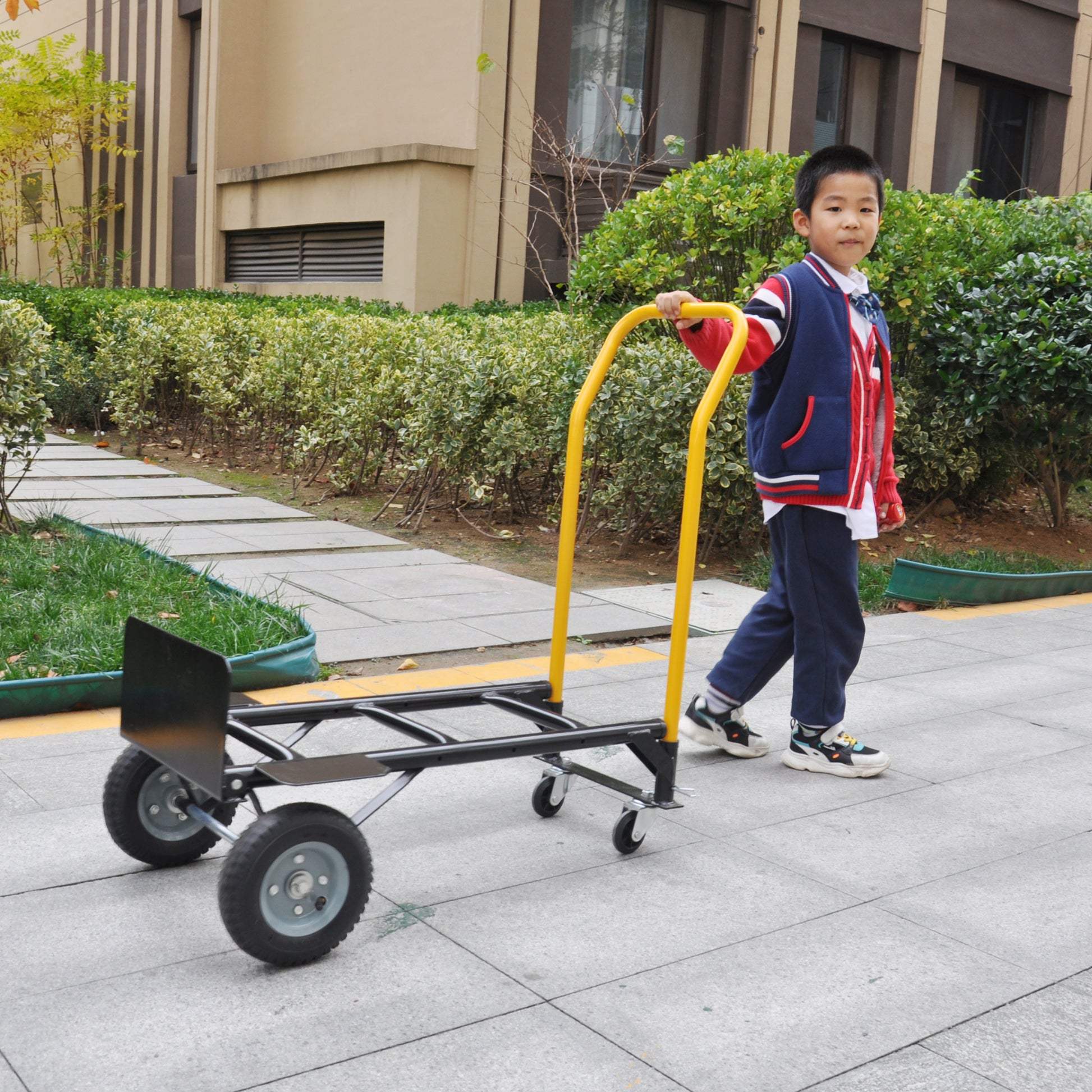 Hand Truck Dual Purpose 2 Wheel Dolly Cart And 4 Wheel Push Cart With Swivel Wheels 330 Lbs Capacity Heavy Duty Platform Cart For Moving Warehouse Garden Grocery Black Metal