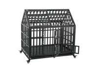 Heavy Duty Dog Cage Pet Crate With Roof Black Carbon Steel