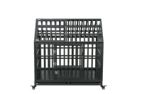 Heavy Duty Dog Cage Pet Crate With Roof Black Carbon Steel