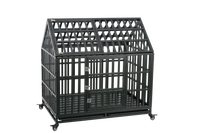 Heavy Duty Dog Cage Pet Crate With Roof Black Carbon Steel