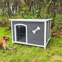 Large Wooden Dog House, Waterproof Dog Cage, Windproof And Warm Dog Kennel Easy To Assemble Gray Solid Wood